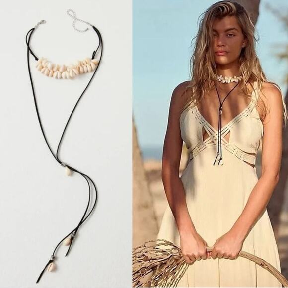 Free People Katie Leather Shell Choker NWT Layered Necklace Beach Bohemian Surf - Picture 7 of 16